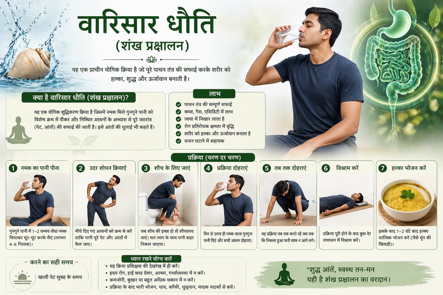 वारिसार धौति (शंख प्रक्षालन) क्रिया का अर्थ – विधि, लाभ और सावधानियां