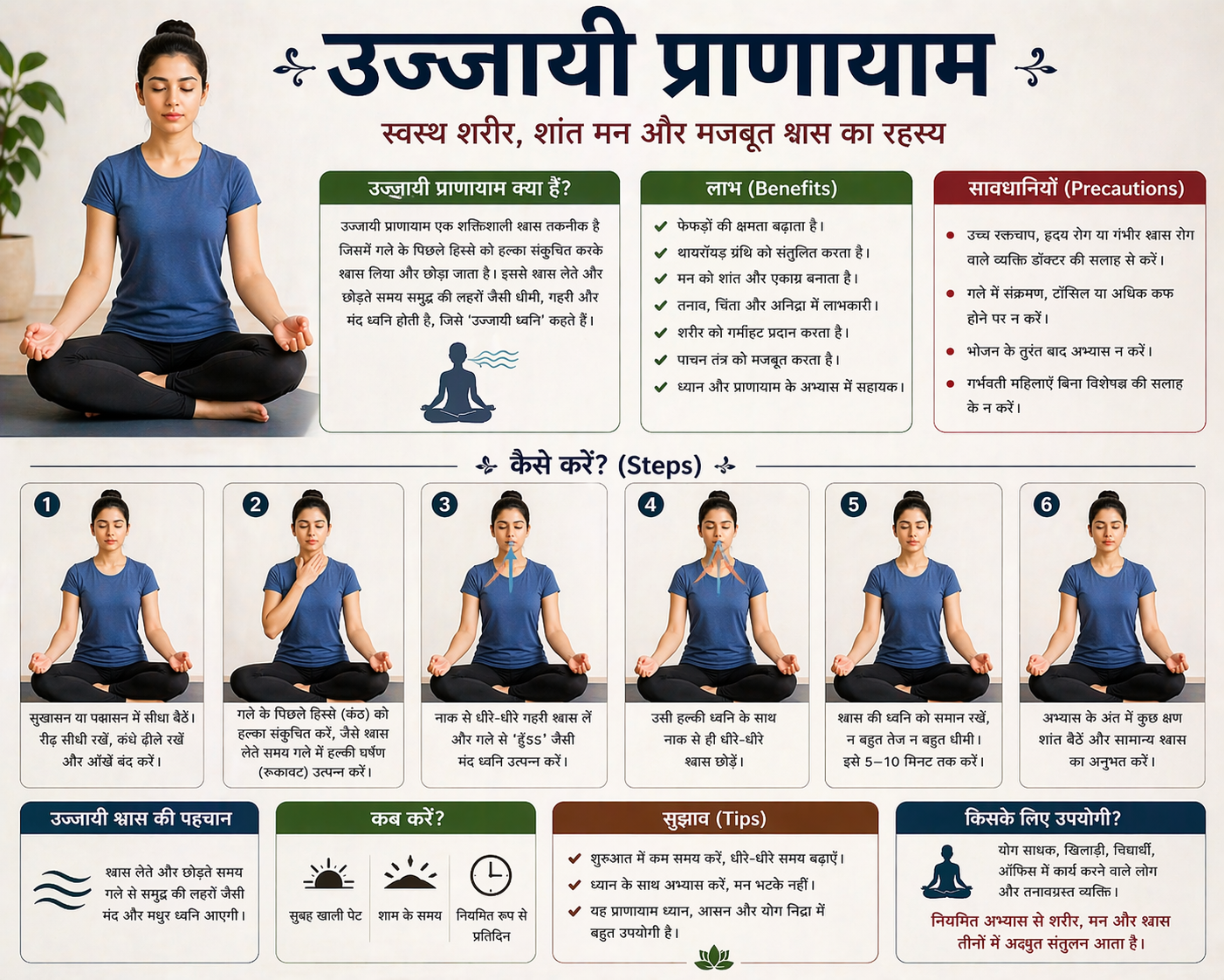 उज्जायी प्राणायाम की सावधानियां, लाभ एवं विधि इन हिंदी