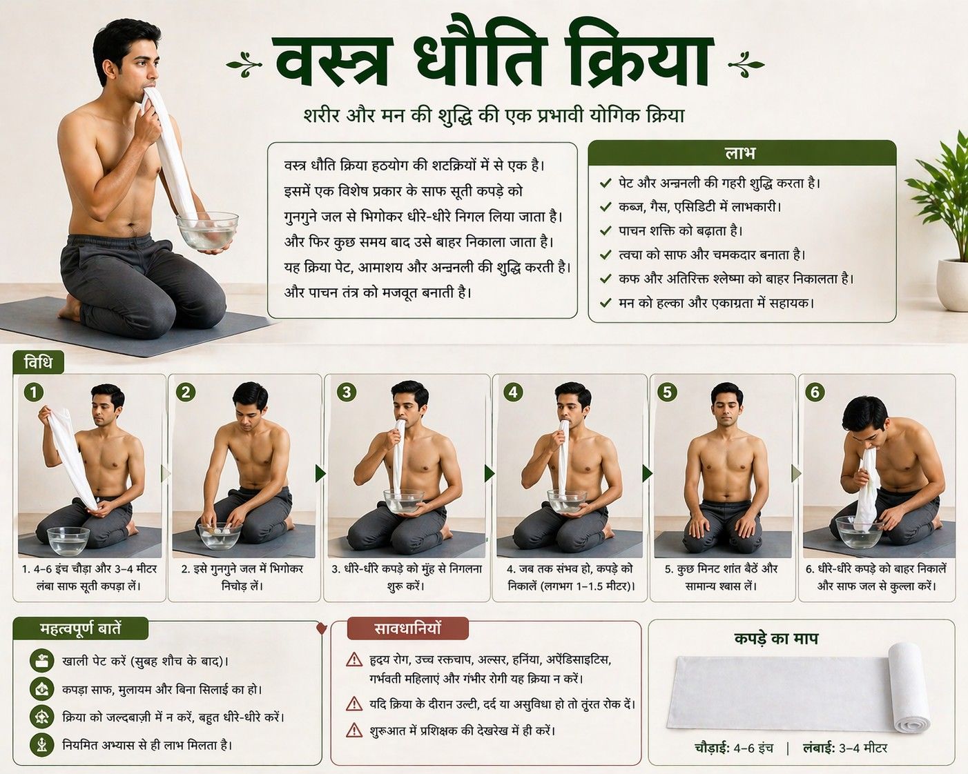 वस्त्र धौति क्रिया का अर्थ – विधि, लाभ और सावधानियां