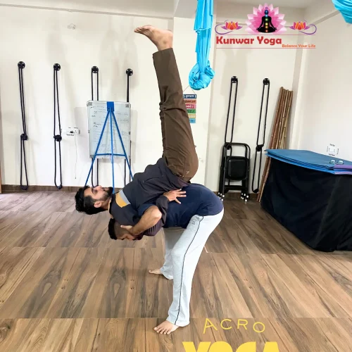 Discover balance, connection, and fun with Acro Yoga Classes at Kunwar Yoga, Dehradun. Build strength, flexibility, and trust with every lift and pose.