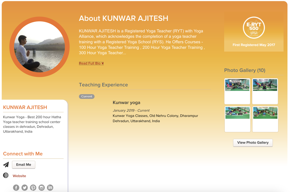 Kunwar Yoga - Yoga Alliance USA